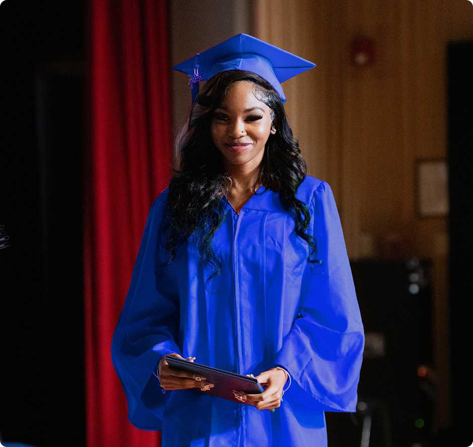 Graduated student at her graduation ceremony